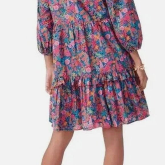 J. Crew Liberty Ciara Floral Print Tiered Popover Mini Dress Multi Womens Size L - Picture 2 of 9